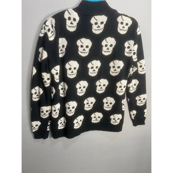 Skull Cardigan Black White Somfort Cozy Y2K Emo Goth Grunge Whimsy Rock Sz L - Picture 14 of 14